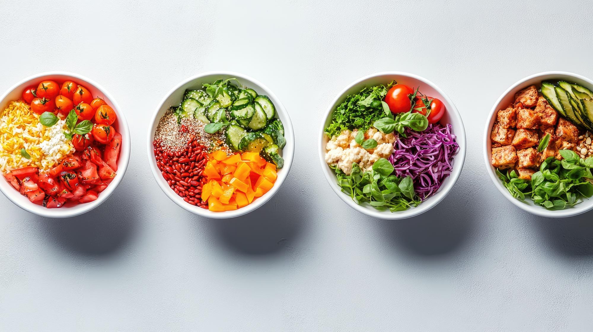 Colorful bowls of seasonal salad